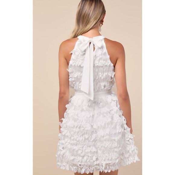 New Lulus White Applique Halter Sleeveless Mini Dress- SZ L- missing waist tie - Picture 2 of 8